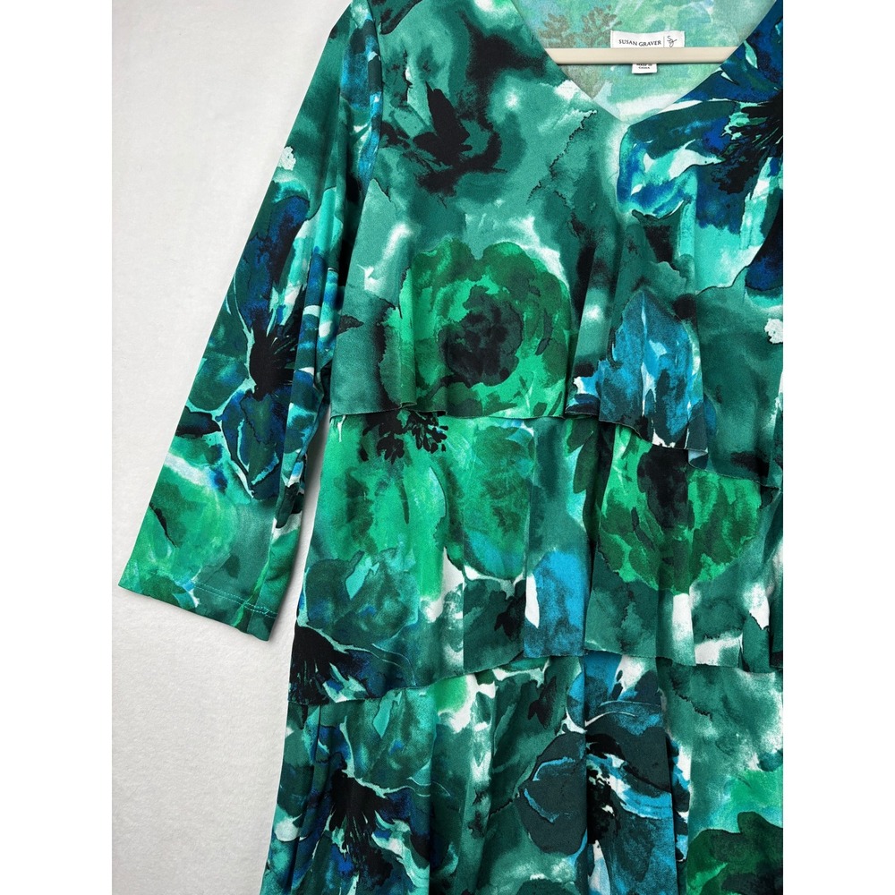 Susan Graver Tunic Womens S Floral Tiered Ruffle V Neck Stretch Boho